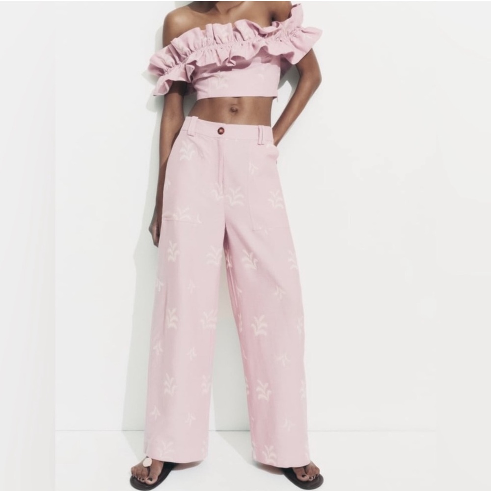 Zara Embroidered Linen Pants 🌸